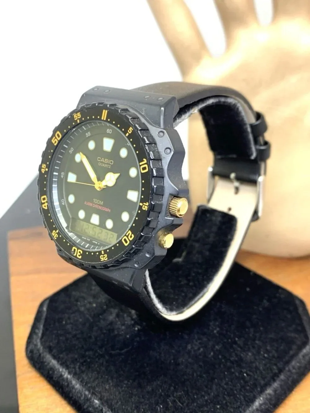 Casio Men's Watch AQ100W Analog Digital Quartz Black Leather Strap 41mm 358